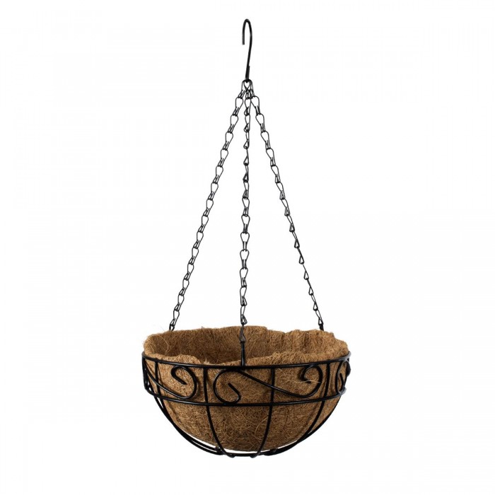 GloboStar® Artificial Garden KARYSTOS 20483 Κρεμαστό Κασπώ Γλάστρα - Flower Pot από Φλοιό Καρύδας Καφέ με Μαύρο Φ25cm x Υ15cm