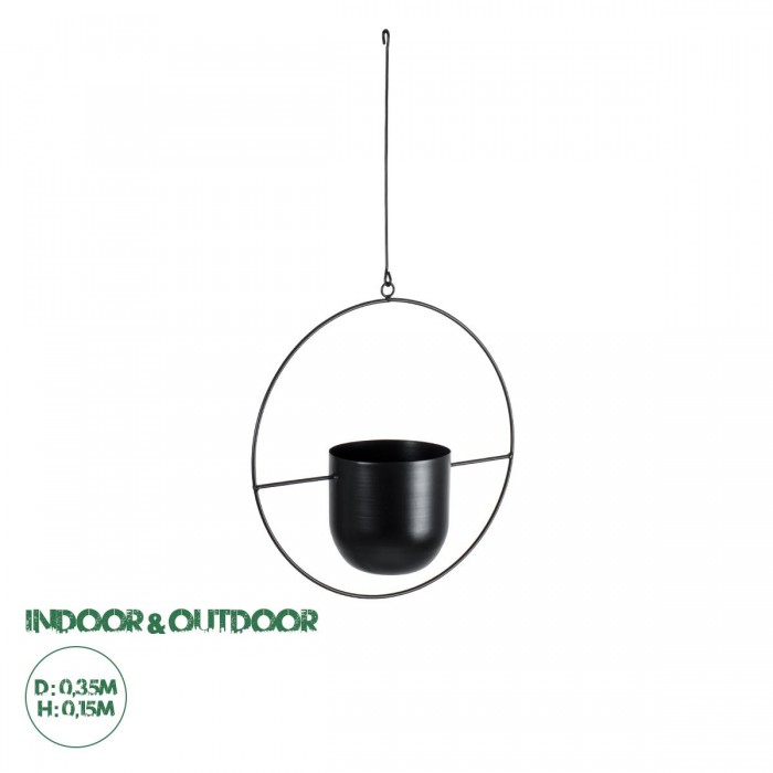 GloboStar® Artificial Garden TILOS 20485 Κρεμαστό Μεταλλικό Κασπώ Γλάστρα - Flower Pot Μαύρο Φ35cm x Υ15cm