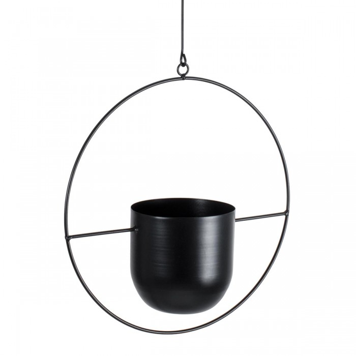 GloboStar® Artificial Garden TILOS 20485 Κρεμαστό Μεταλλικό Κασπώ Γλάστρα - Flower Pot Μαύρο Φ35cm x Υ15cm