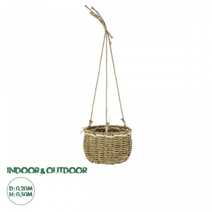 GloboStar® Artificial Garden POROS 20489 Κρεμαστό Πλεκτό Καλάθι - Κασπώ Γλάστρα - Flower Pot Μπεζ Φ20cm x Υ50cm