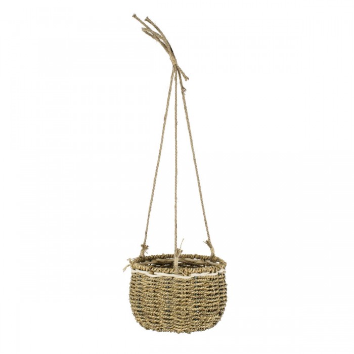 GloboStar® Artificial Garden POROS 20489 Κρεμαστό Πλεκτό Καλάθι - Κασπώ Γλάστρα - Flower Pot Μπεζ Φ20cm x Υ50cm