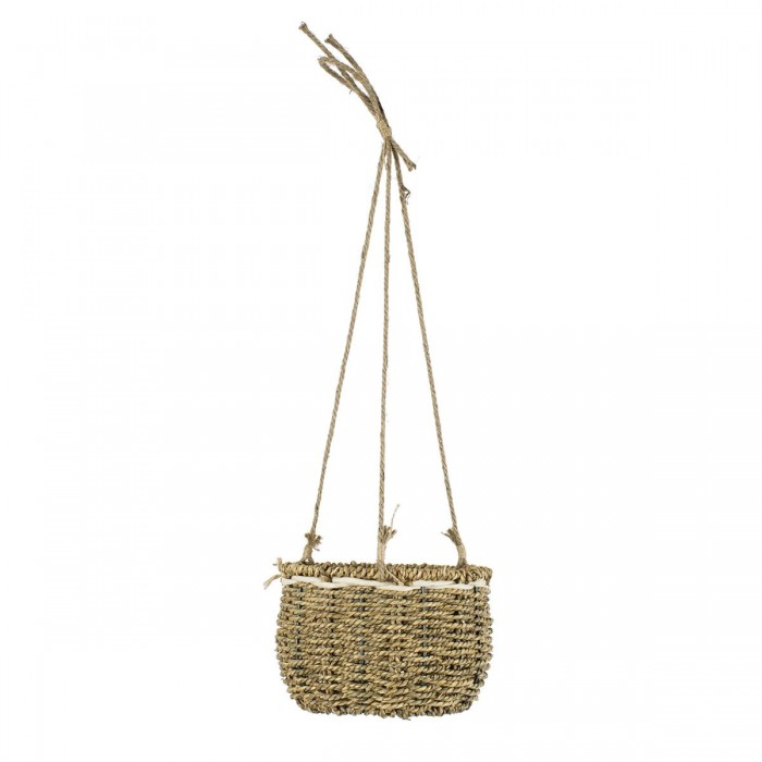 GloboStar® Artificial Garden POROS 20489 Κρεμαστό Πλεκτό Καλάθι - Κασπώ Γλάστρα - Flower Pot Μπεζ Φ20cm x Υ50cm