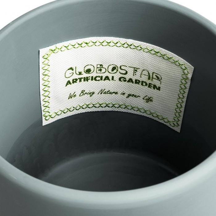 GloboStar® Artificial Garden NAPOLI 20494 Διακοσμητικό Κεραμικό Κασπώ Γλάστρα - Flower Pot Γκρι Μπλε με Χρυσό Φ15 x Υ15cm
