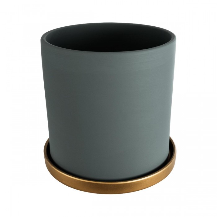 GloboStar® Artificial Garden NAPOLI 20495 Διακοσμητικό Κεραμικό Κασπώ Γλάστρα - Flower Pot Γκρι Μπλε με Χρυσό Φ20 x Υ20cm