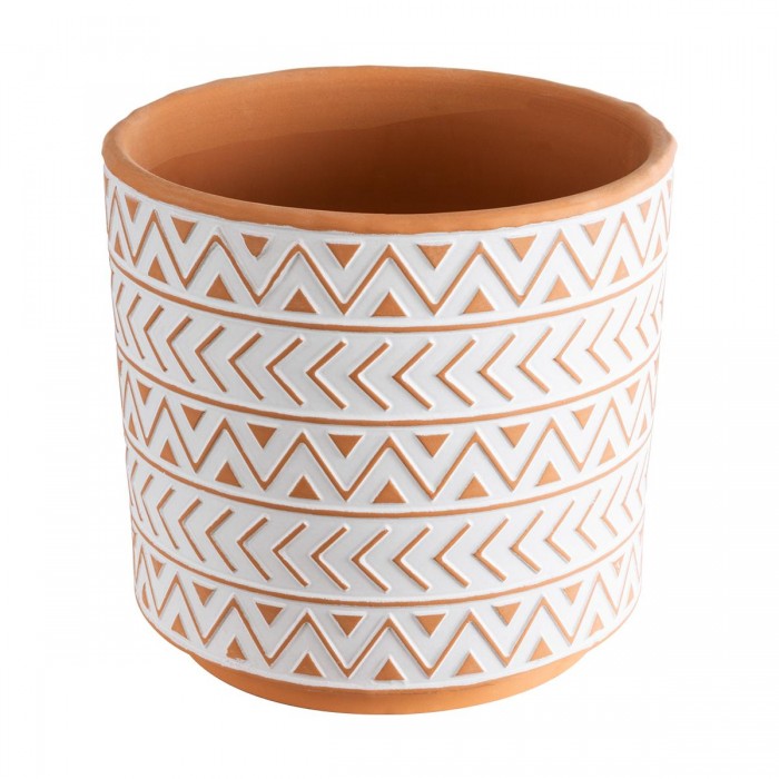 GloboStar® Artificial Garden INDIA 20498 Διακοσμητικό Κεραμικό Κασπώ Γλάστρα - Flower Pot Λευκό με Πορτοκαλί Φ17.5 x Υ16.5cm