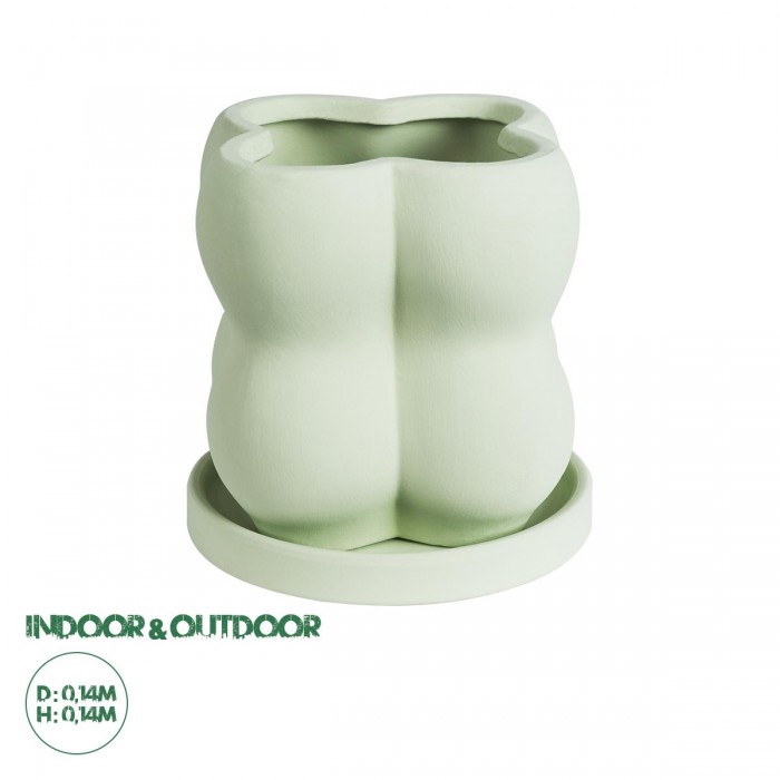 GloboStar® Artificial Garden ATHENA 20499 Διακοσμητικό Κεραμικό Κασπώ Γλάστρα - Flower Pot Πράσινο Ανοιχτό Μ13 x Π13 x Υ14cm