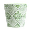 GloboStar® Artificial Garden ASWAN 20515 Διακοσμητικό Κεραμικό Κασπώ Γλάστρα - Flower Pot Λευκό με Πράσινο Φ14 x Υ13cm