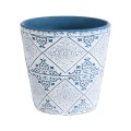 GloboStar® Artificial Garden CASABLANCA 20517 Διακοσμητικό Κεραμικό Κασπώ Γλάστρα - Flower Pot Λευκό με Μπλε Φ14 x Υ13cm