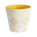 GloboStar® Artificial Garden RABAT 20518 Διακοσμητικό Κεραμικό Κασπώ Γλάστρα - Flower Pot Λευκό με Κίτρινο Φ14 x Υ13cm