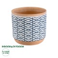 GloboStar® Artificial Garden KOLKATA 20525 Διακοσμητικό Κεραμικό Κασπώ Γλάστρα - Flower Pot Λευκό με Μπλε και Μπεζ Φ14.5 x Υ13cm