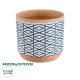 GloboStar® Artificial Garden KOLKATA 20525 Διακοσμητικό Κεραμικό Κασπώ Γλάστρα - Flower Pot Λευκό με Μπλε και Μπεζ Φ14.5 x Υ13cm