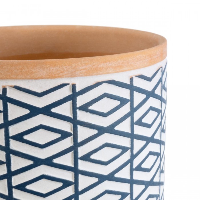 GloboStar® Artificial Garden KOLKATA 20525 Διακοσμητικό Κεραμικό Κασπώ Γλάστρα - Flower Pot Λευκό με Μπλε και Μπεζ Φ14.5 x Υ13cm