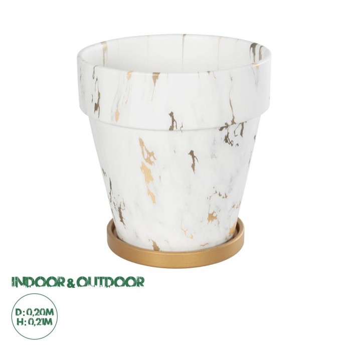 GloboStar® Artificial Garden DENPASAR 20526 Διακοσμητική Κεραμική Γλάστρα Λευκή με Χρυσό Μ20 x Π20 x Υ21 cm GloboStar® Artificial Garden DENPASAR 20526 Διακοσμητική Κεραμική Γλάστρα Λευκή με Χρυσό Μ20 x Π20 x Υ21 cm