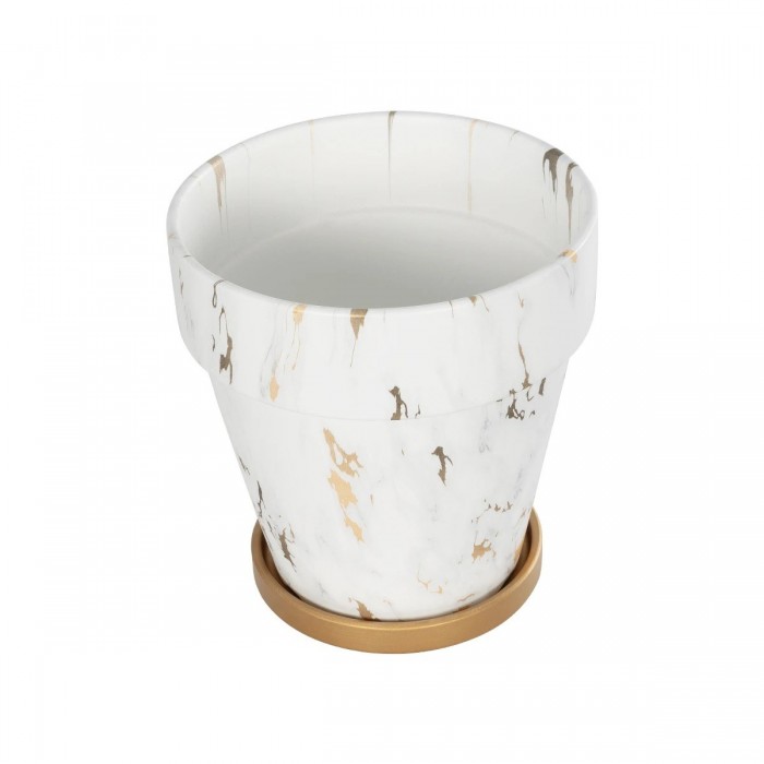 GloboStar® Artificial Garden DENPASAR 20526 Διακοσμητική Κεραμική Γλάστρα Λευκή με Χρυσό Μ20 x Π20 x Υ21 cm GloboStar® Artificial Garden DENPASAR 20526 Διακοσμητική Κεραμική Γλάστρα Λευκή με Χρυσό Μ20 x Π20 x Υ21 cm