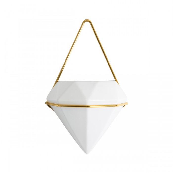 GloboStar® Artificial Garden LOUVRE 20533 Διακοσμητικό Κεραμικό Κασπώ Γλάστρα - Flower Pot Λευκό με Χρυσό Μ15 x Π8 x Υ24cm