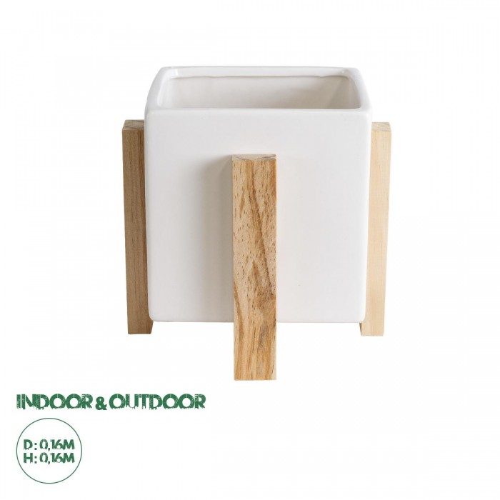 GloboStar® Artificial Garden VALETA 20541 Διακοσμητικό Κεραμικό Κασπώ Γλάστρα - Flower Pot Λευκό με Μπεζ Ξύλο Φ16 x Υ16cm GloboStar® Artificial Garden VALETA 20541 Διακοσμητικό Κεραμικό Κασπώ Γλάστρα - Flower Pot Λευκό με Μπεζ Ξύλο Φ16 x Υ16cm