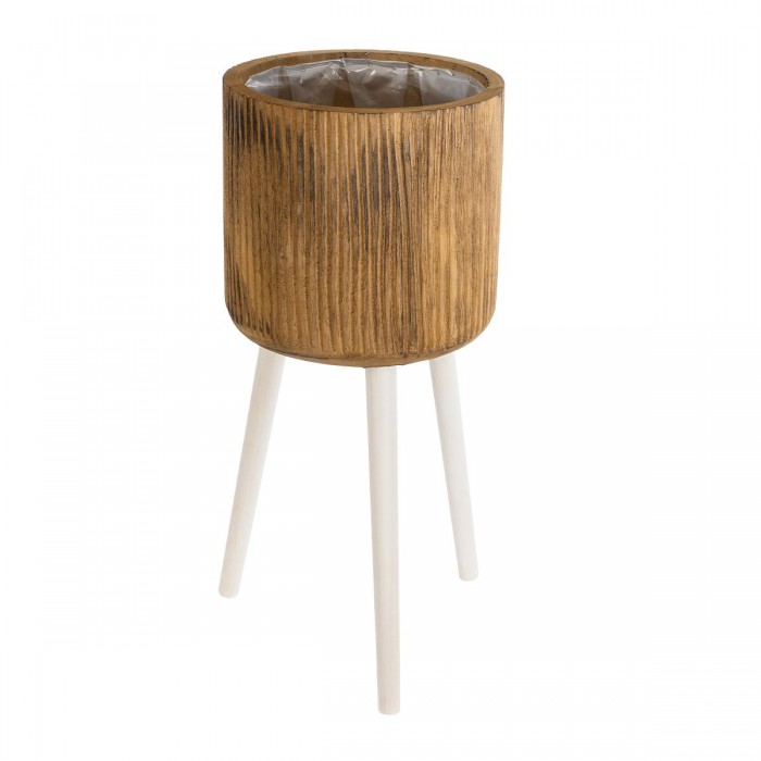 GloboStar® Artificial Garden JAMAICA 20555 Διακοσμητικό Ξύλινο Κασπώ Γλάστρα - Flower Pot Καφέ Φ27 x Υ61cm