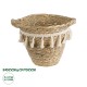 GloboStar® Artificial Garden SANTORINI 20572 Διακοσμητικό Πλεκτό Κασπώ Γλάστρα - Flower Pot Μπεζ με Λευκό Φ17 x Υ16cm