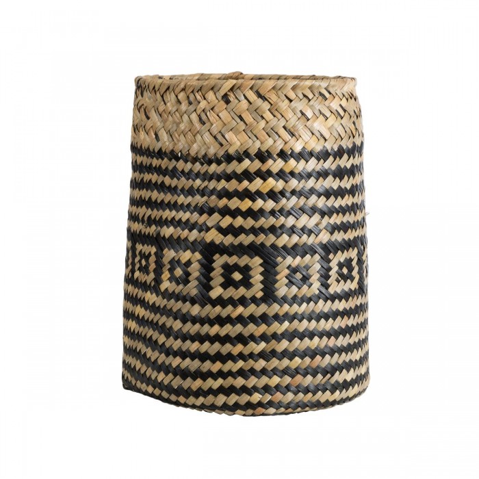 GloboStar® Artificial Garden INDIANA 20584 Διακοσμητικό Πλεκτό Καλάθι - Κασπώ Γλάστρα - Flower Pot Καφέ με Μαύρο Φ18 x Υ22cm