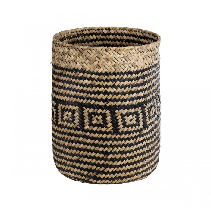 GloboStar® Artificial Garden INDIANA 20585 Διακοσμητικό Πλεκτό Καλάθι - Κασπώ Γλάστρα - Flower Pot Καφέ με Μαύρο Φ19.5 x Υ26cm