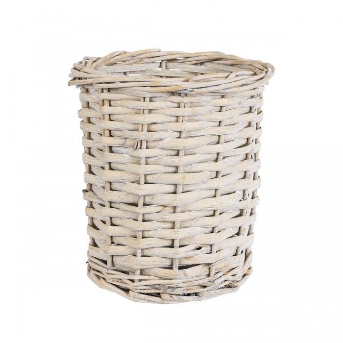 GloboStar® Artificial Garden DOMINGO 20591 Διακοσμητικό Πλεκτό Καλάθι - Κασπώ Γλάστρα - Flower Pot Λευκό με Μπεζ Φ16 x Υ18cm