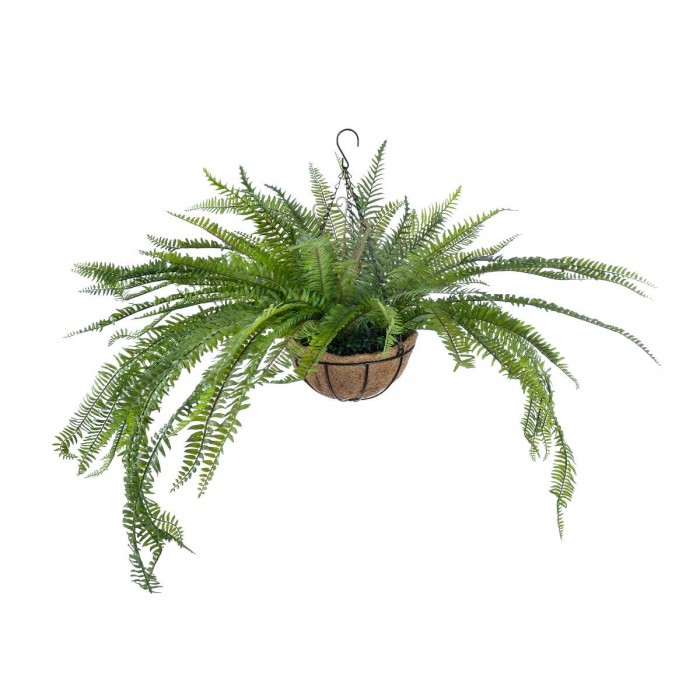 GloboStar® Artificial Garden FERN HANGING PLANT 20624 Τεχνητό Κρεμαστό Διακοσμητικό Φυτό Φτέρης Y90cm