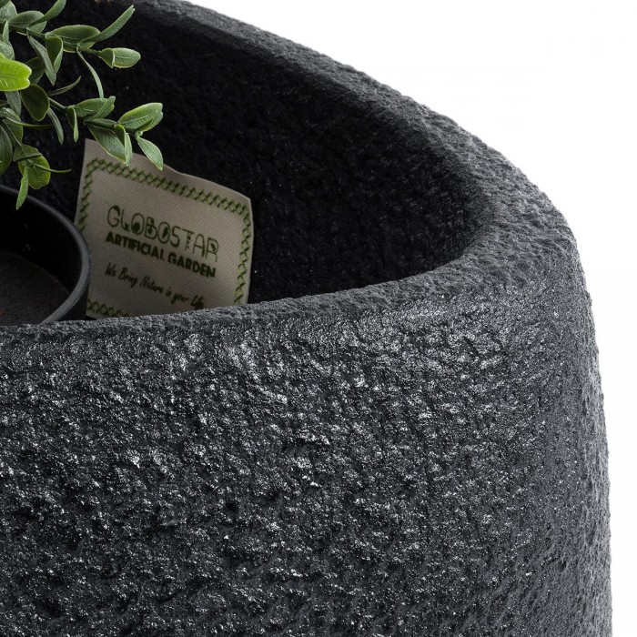 GloboStar® Artificial Garden CHLOE 20708 Επιδαπέδιο Πολυεστερικό Τσιμεντένιο Κασπώ Γλάστρα - Flower Pot Μαύρο Μ60 x Π55 x Υ43cm