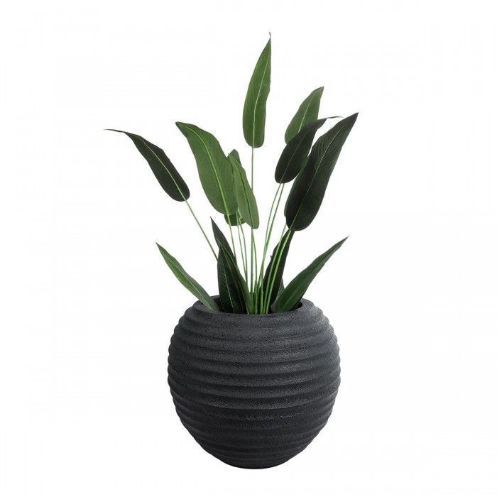 GloboStar® Artificial Garden ILAEIRA 20712 Επιδαπέδιο Πολυεστερικό Τσιμεντένιο Κασπώ Γλάστρα - Flower Pot Μαύρο Φ71 x Υ64cm