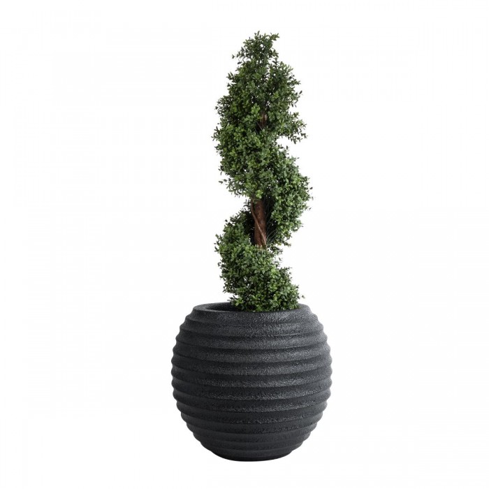 GloboStar® Artificial Garden ILAEIRA 20713 Επιδαπέδιο Πολυεστερικό Τσιμεντένιο Κασπώ Γλάστρα - Flower Pot Μαύρο Φ58 x Υ53cm