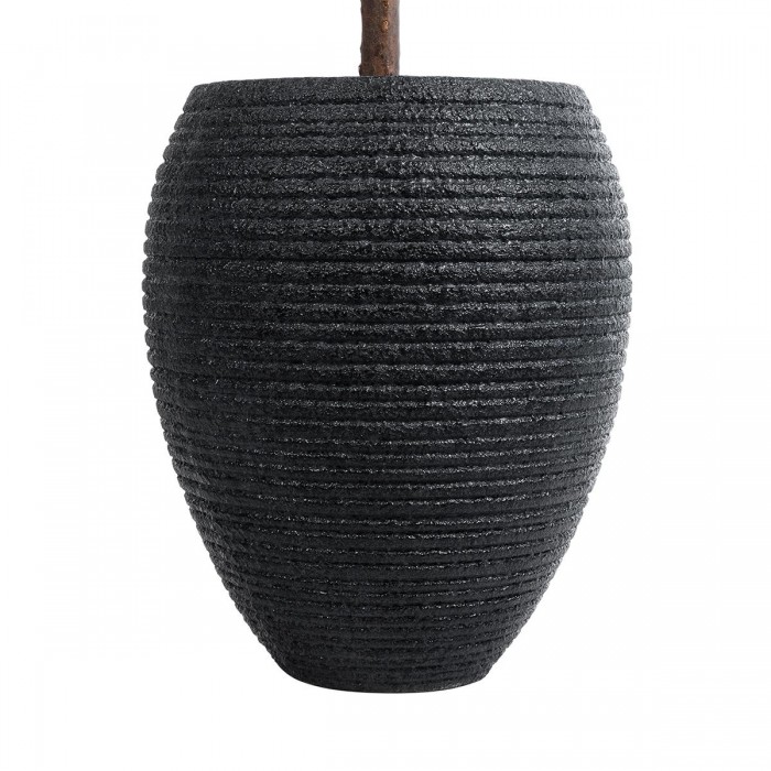 GloboStar® Artificial Garden NASHVILLE 20716 Επιδαπέδιο Πολυεστερικό Τσιμεντένιο Κασπώ Γλάστρα - Flower Pot Μαύρο Φ40 x Υ50cm