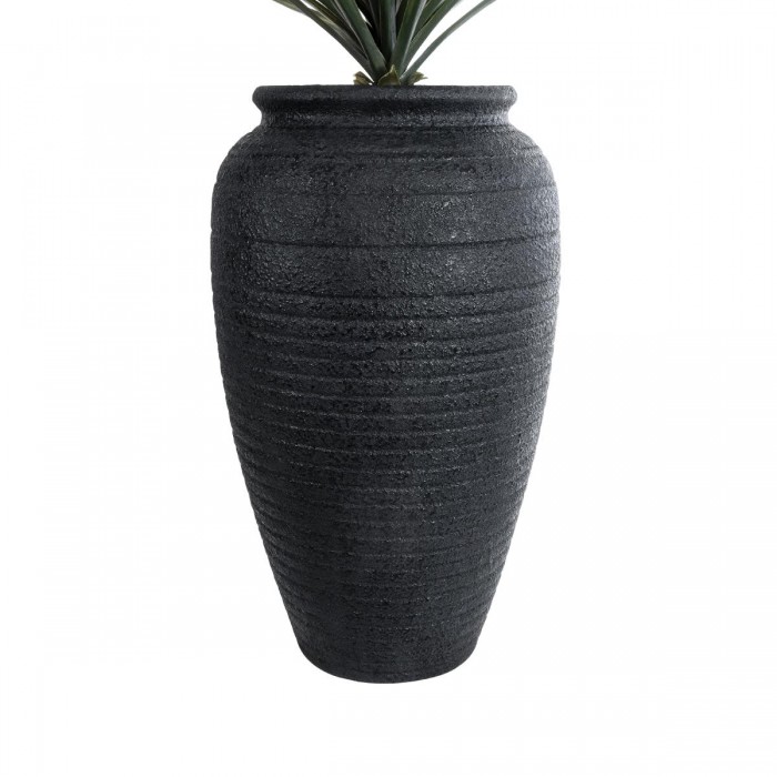 GloboStar® Artificial Garden OLYMPIA 20718 Επιδαπέδιο Πολυεστερικό Τσιμεντένιο Κασπώ Γλάστρα - Flower Pot Μαύρο Φ55 x Υ90cm