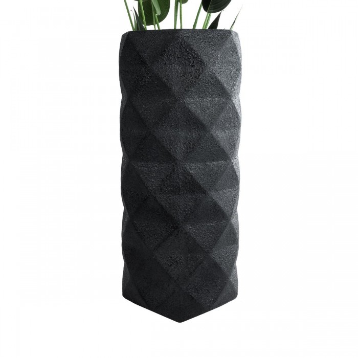 GloboStar® Artificial Garden GENOVA 20724 Επιδαπέδιο Πολυεστερικό Τσιμεντένιο Κασπώ Γλάστρα - Flower Pot Μαύρο Φ40 x Υ90cm