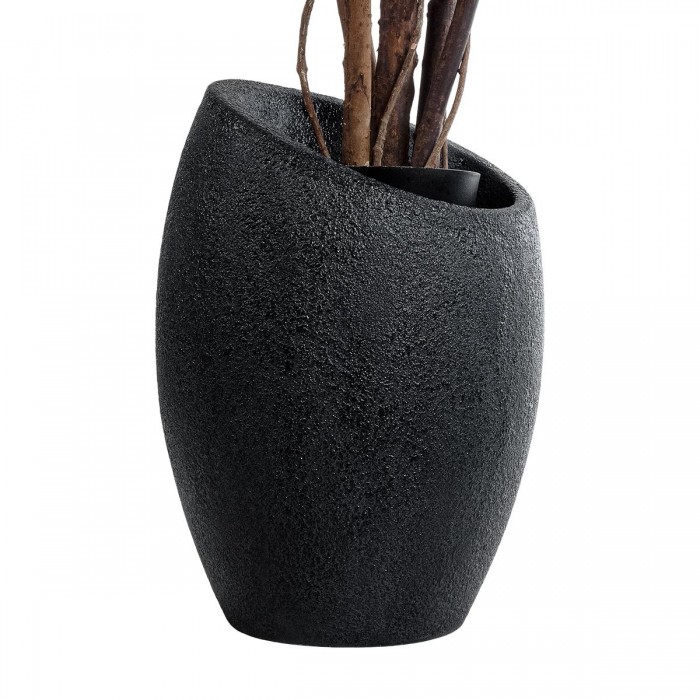GloboStar® Artificial Garden MESTRE 20732 Επιδαπέδιο Πολυεστερικό Τσιμεντένιο Κασπώ Γλάστρα - Flower Pot Μαύρο Φ40 x Υ60cm