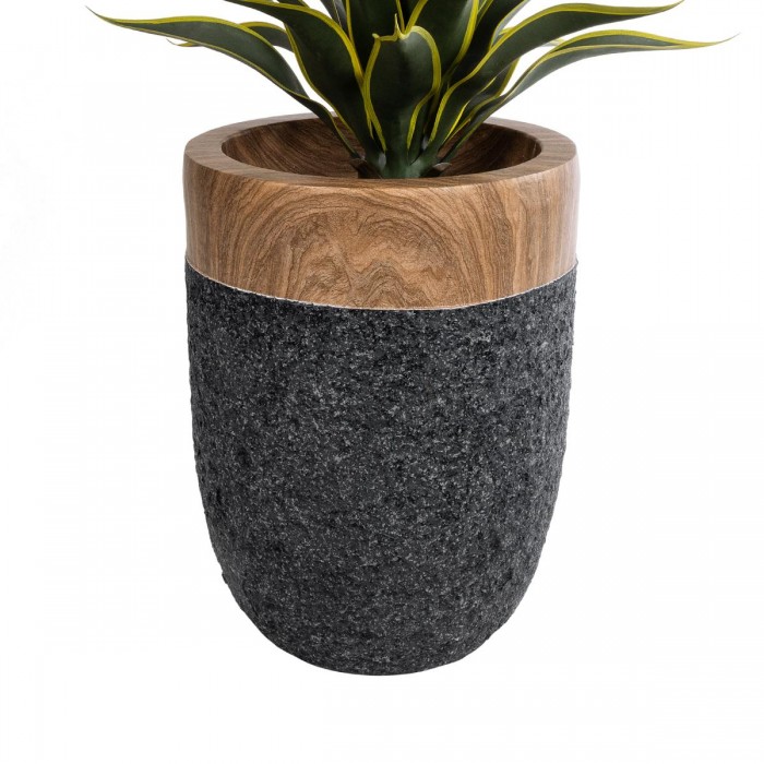 GloboStar® Artificial Garden BELLAGIO 20744 Επιδαπέδιο Πολυεστερικό Τσιμεντένιο Κασπώ Γλάστρα - Flower Pot Μαύρο με Καφέ Φ39 x Υ52cm