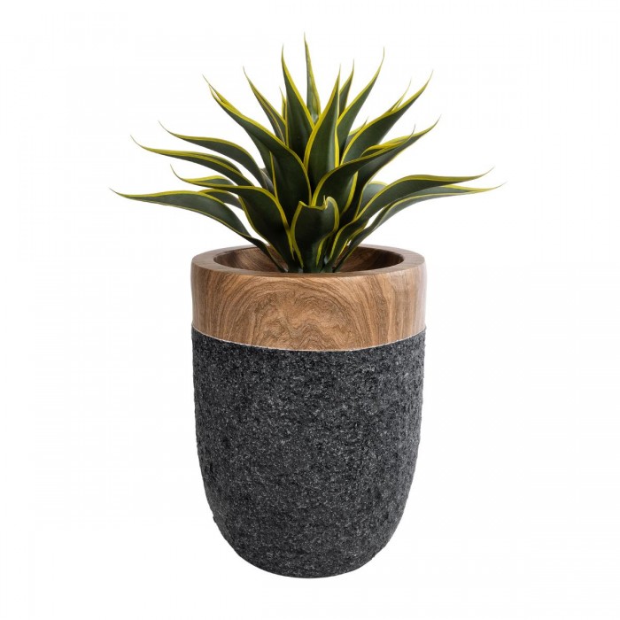 GloboStar® Artificial Garden BELLAGIO 20744 Επιδαπέδιο Πολυεστερικό Τσιμεντένιο Κασπώ Γλάστρα - Flower Pot Μαύρο με Καφέ Φ39 x Υ52cm