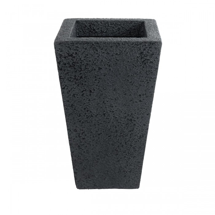 GloboStar® Artificial Garden MAYOR 20771 Επιδαπέδιο Πολυεστερικό Τσιμεντένιο Κασπώ Γλάστρα - Flower Pot Μαύρο Μ30 x Π30 x Υ50cm