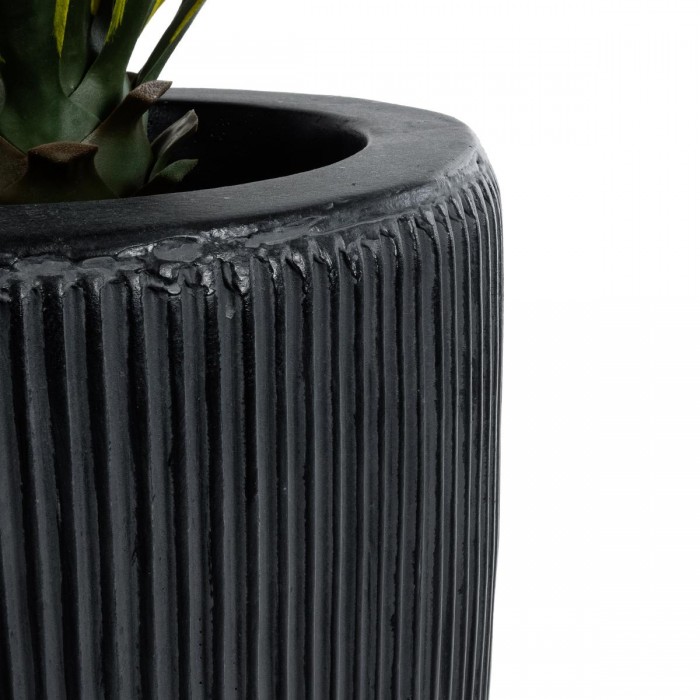 GloboStar® Artificial Garden CASTLE 20793 Διακοσμητικό Πολυεστερικό Τσιμεντένιο Κασπώ Γλάστρα - Flower Pot Μαύρο Φ35 x Υ54cm