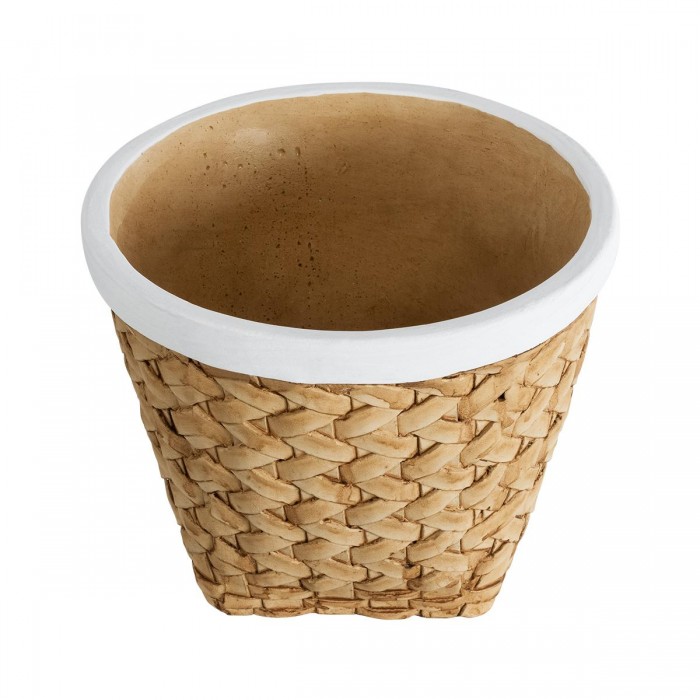 GloboStar® Artificial Garden NOTTING 20803 Διακοσμητικό Πολυεστερικό Τσιμεντένιο Κασπώ Γλάστρα - Flower Pot Μπεζ με Λευκό Φ20 x Υ16cm