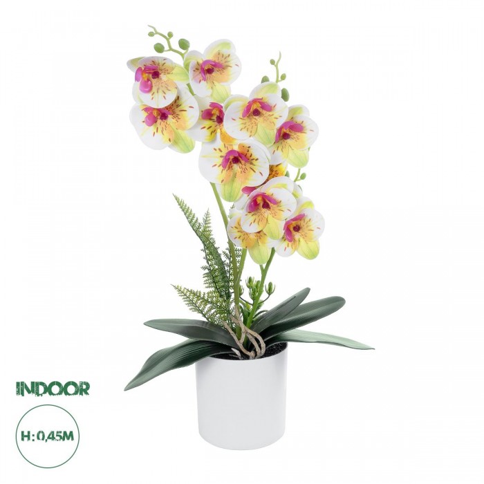 GloboStar® Artificial Garden WHITE - FUCHSIA ORCHID 21078 Διακοσμητικό Φυτό Λευκή - Φούξια Ορχιδέα Υ45cm