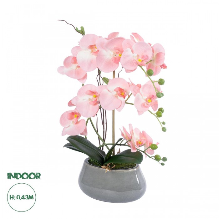 GloboStar® Artificial Garden SALMON PINK ORCHID 21122 Διακοσμητικό Φυτό Ροζ-Πορτοκαλί Ορχιδέα Υ43cm