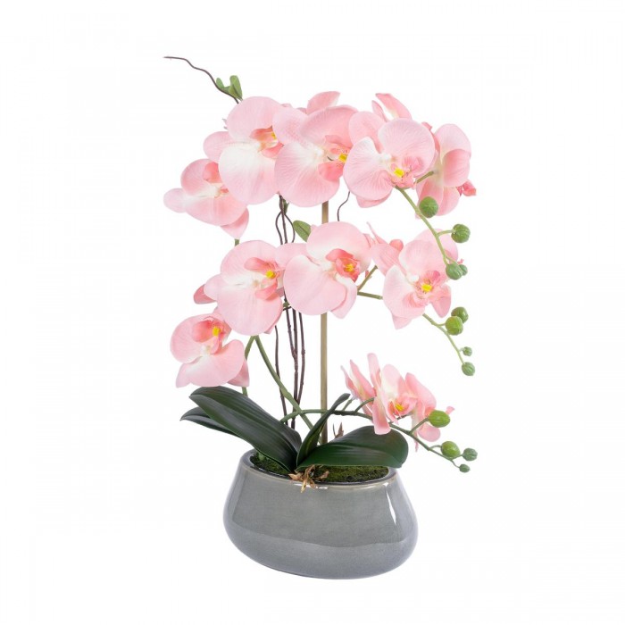 GloboStar® Artificial Garden SALMON PINK ORCHID 21122 Διακοσμητικό Φυτό Ροζ-Πορτοκαλί Ορχιδέα Υ43cm