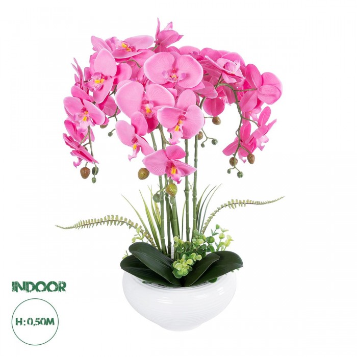 GloboStar® Artificial Garden PINK ORCHID 21124 Διακοσμητικό Φυτό Ροζ Ορχιδέα Υ50cm