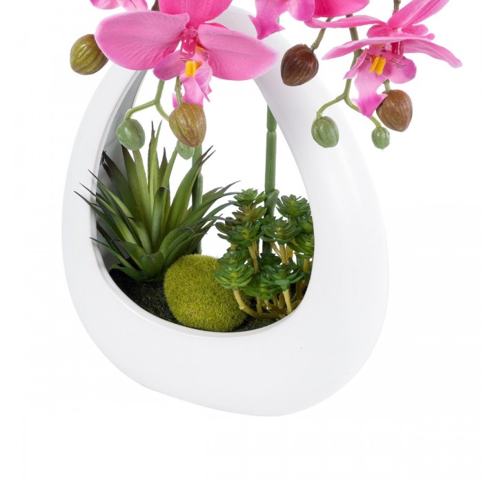 GloboStar® Artificial Garden PINK ORCHID 21127 Διακοσμητικό Φυτό Έντονο Ροζ Ορχιδέα Υ39cm