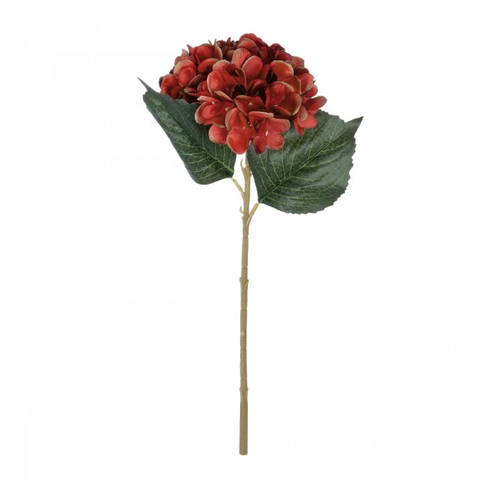 GloboStar® Artificial Garden RED HYDRANGEA BRANCH 21174 Τεχνητό Διακοσμητικό Κλαδί Ορτανσίας Κόκκινης  Y47cm