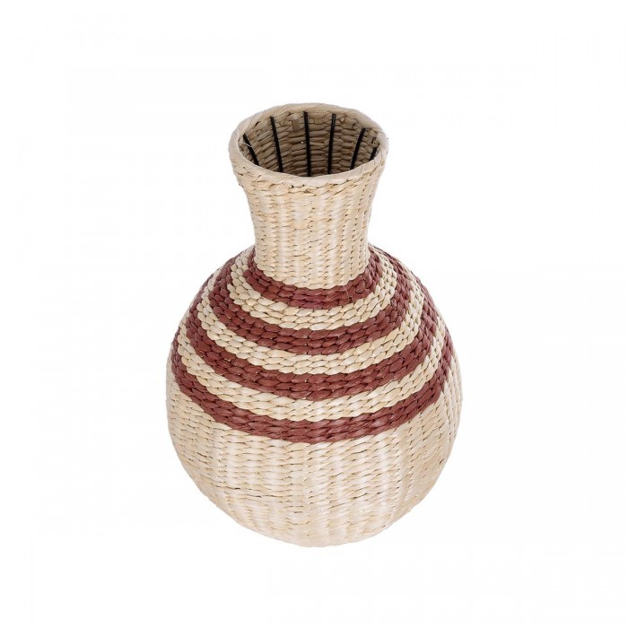 GloboStar® Artificial Garden PALERMO 21231 Διακοσμητικό Πλεκτό Καλάθι - Κασπώ Γλάστρα - Flower Pot Μπεζ με Μπορντό Φ38cm x Υ50cm