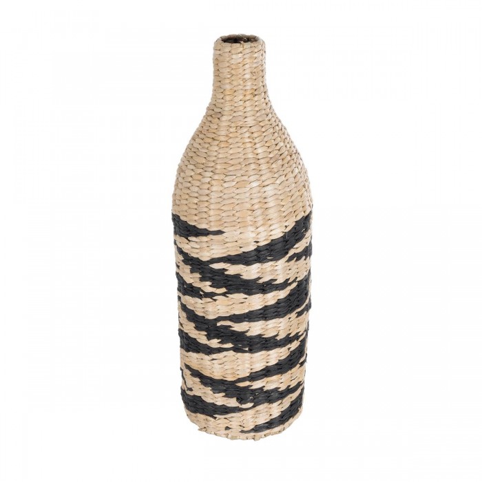 GloboStar® Artificial Garden AQABA 21243 Διακοσμητικό Πλεκτό Καλάθι - Κασπώ Γλάστρα - Flower Pot Μπεζ με Μαύρο Φ20cm x Υ60cm