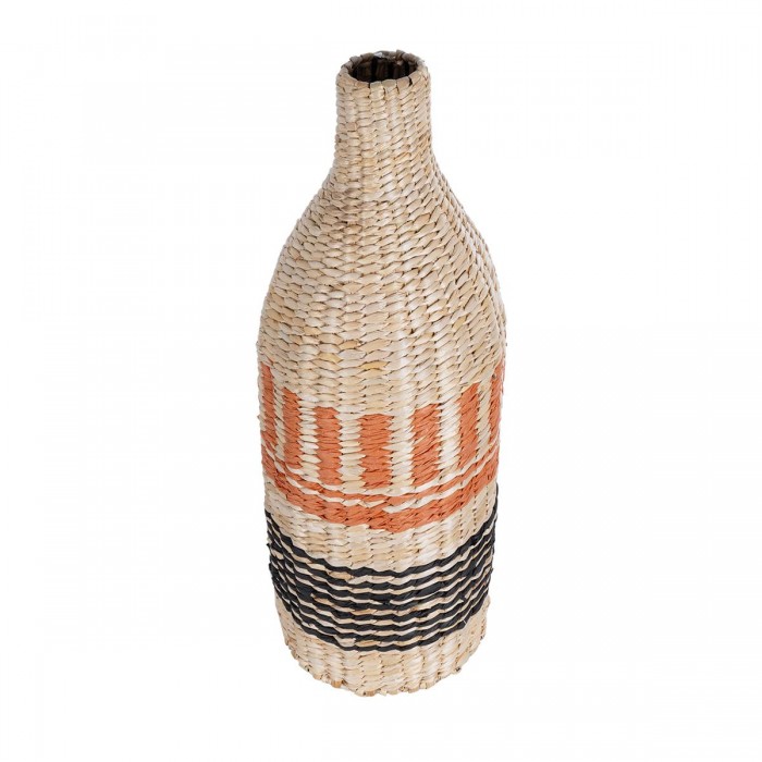 GloboStar® Artificial Garden AMMAN 21244 Διακοσμητικό Πλεκτό Καλάθι - Κασπώ Γλάστρα - Flower Pot Μπεζ με Μαύρο & Πορτοκαλί Φ20cm x Υ60cm