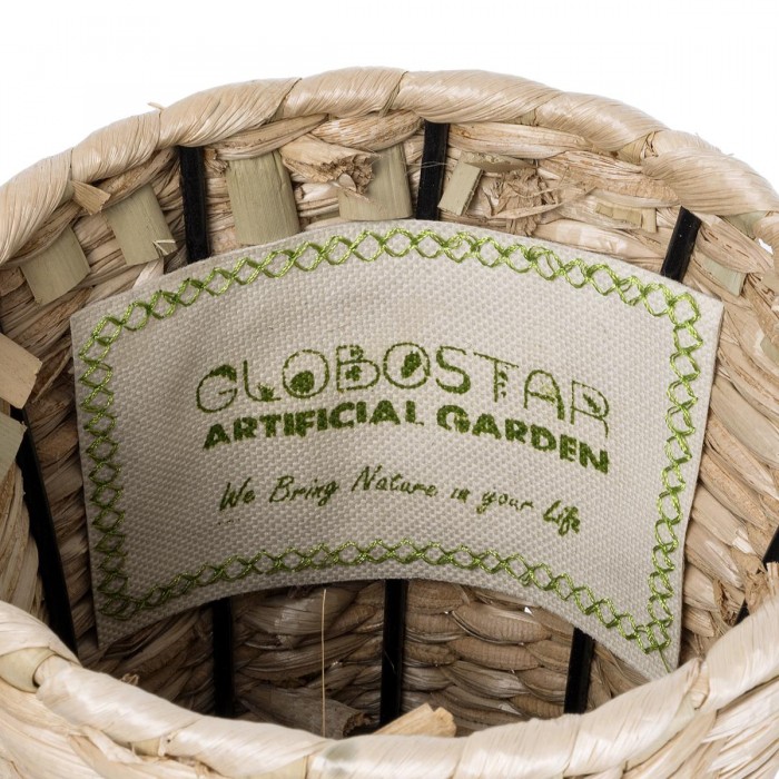GloboStar® Artificial Garden JORDAN 21245 Διακοσμητικό Πλεκτό Καλάθι - Κασπώ Γλάστρα - Flower Pot Μπεζ με Μαύρο Φ16cm x Υ30cm