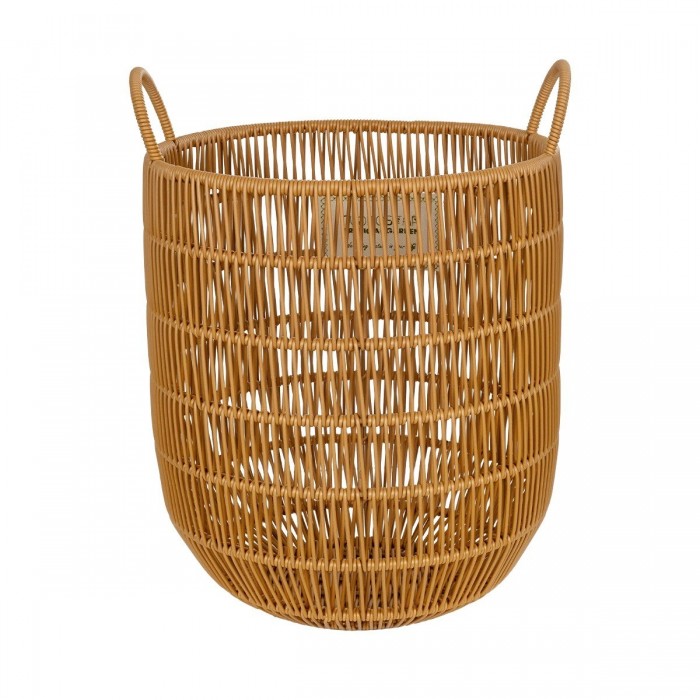 GloboStar® Artificial Garden OSAKA 21494 Διακοσμητικό Πλεκτό Καλάθι - Κασπώ Γλάστρα - Flower Pot Μπεζ Φ30cm x Υ41cm