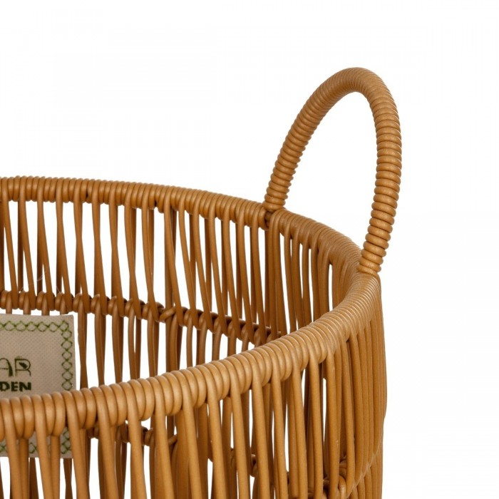 GloboStar® Artificial Garden OSAKA 21494 Διακοσμητικό Πλεκτό Καλάθι - Κασπώ Γλάστρα - Flower Pot Μπεζ Φ30cm x Υ41cm